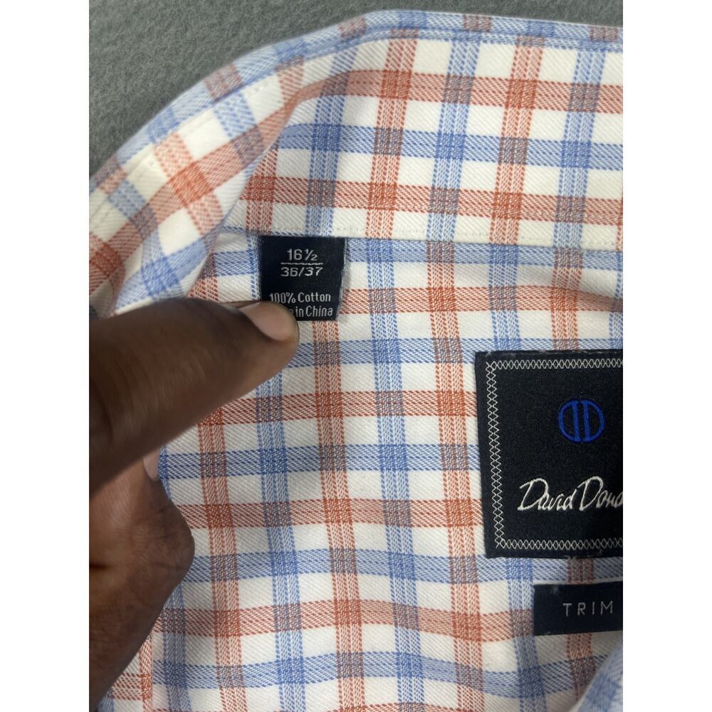 David Donahue Men's Light Blue Orange Plaid Button Down Shirt Size 16.5 - 36/37 - Picture 5 of 6